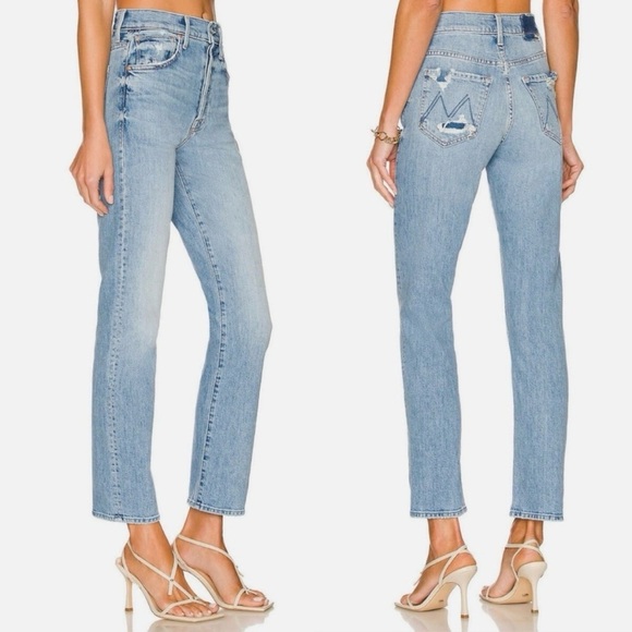 MOTHER- High Waisted Hiker Hover Jeans Light Wash Slay It With Flowers Size 27 - Picture 2 of 10